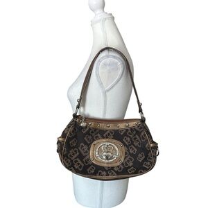 Y2K “Kathy Van Zeeland” Brown Crown Print Monogram Shoulder Purse